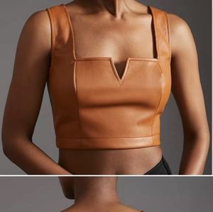 Anthropologie Maeve Faux Leather Notch Tank US 6 Color camel brown
